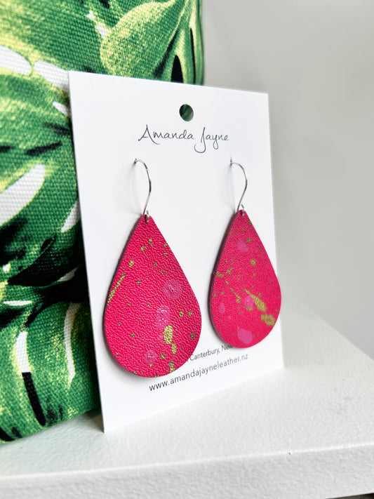 Pink Cosmo, Leather Drop Earrings