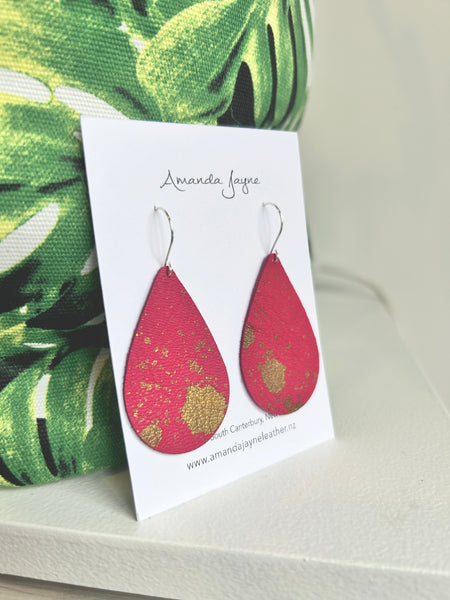 Hot Pink Stellar, Leather Drop Earrings