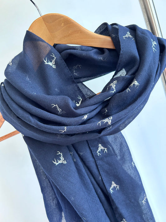 Stag scarf - navy/silver