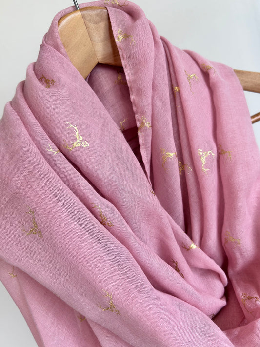 Stag scarf - pink/gold