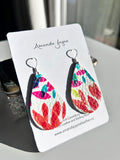 Coloured Leather, Drop Earrings - Reds/Pinks