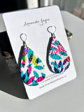 Coloured Leather, Drop Earrings - Greens