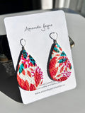 Coloured Leather, Drop Earrings - Reds/Pinks