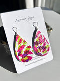 Coloured Leather, Drop Earrings - Reds/Pinks