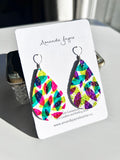 Coloured Leather, Drop Earrings - Greens