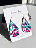 Coloured Leather, Drop Earrings - Greens