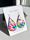 Coloured Leather, Drop Earrings - Reds/Pinks