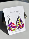 Coloured Leather, Drop Earrings - Reds/Pinks