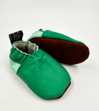 Leather Baby Shoes - Green with Mint