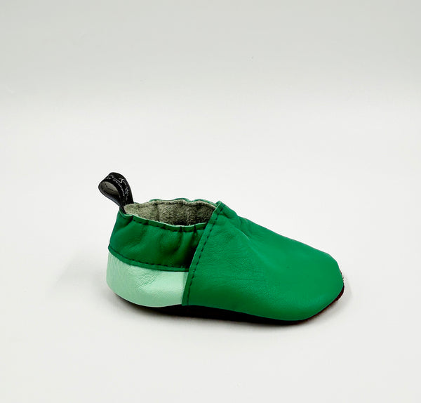 Leather Baby Shoes - Green with Mint