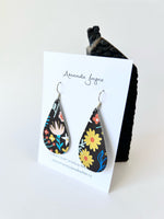 Floral, Leather Drop Earrings