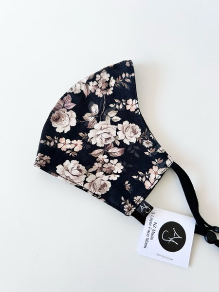Black Floral, Face Mask