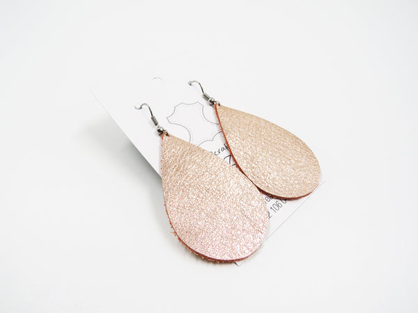 Rose Gold, Leather Drop Earrings