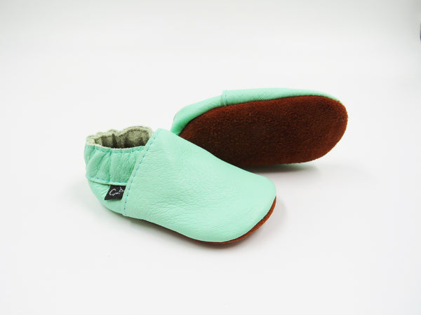 Mint Green Soft-Sole Leather Baby Shoes